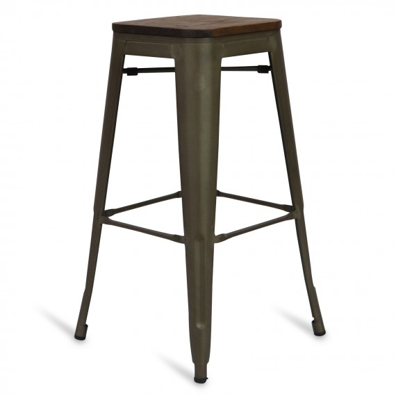 Taburete industrial con asiento de madera Bistro Antique